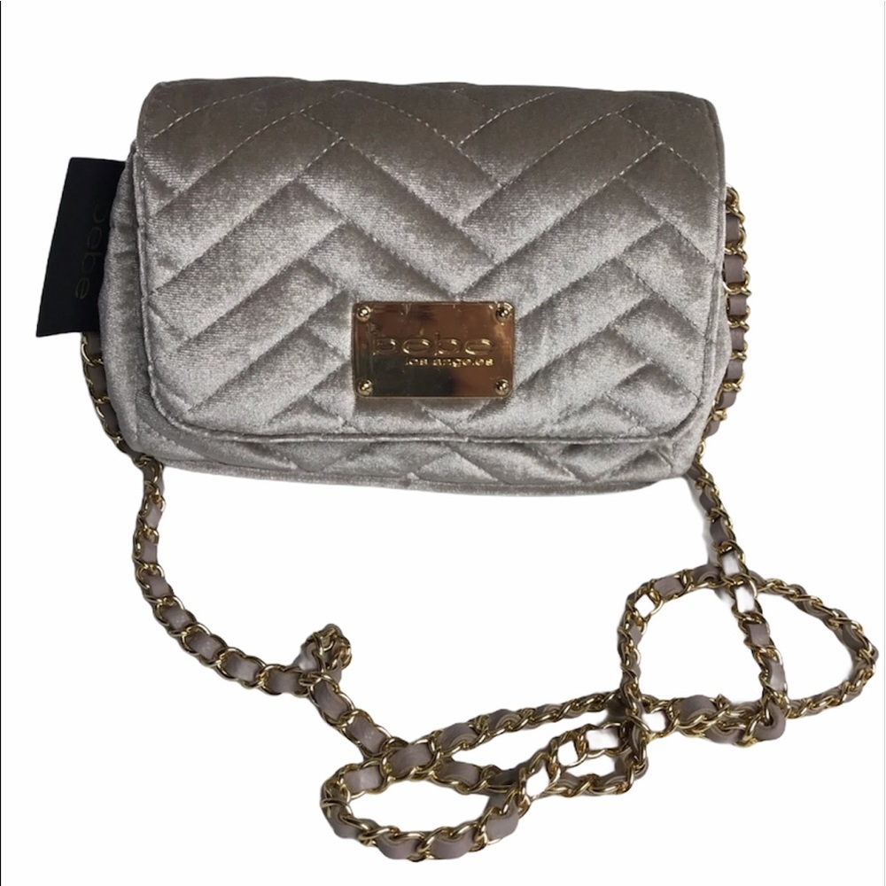 BEBE Velvet Greta X Body Taupe Purse Bag Crossbody